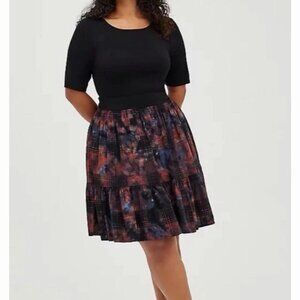 Torrid Women’s 2X Soft Knit Tiered Plaid Midi Dress Challis Grunge Whimsigoth